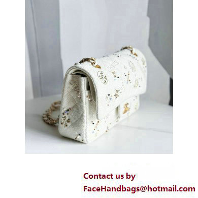 Chanel Embroidered Tweed, Strass, Glass Pearls  &  Gold-Tone Metal Small Classic Handbag A01113 White 2023